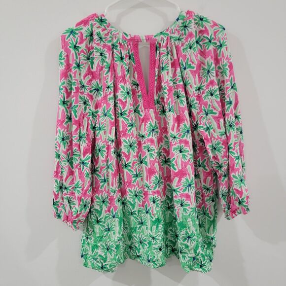 Crown And Ivy Womens Top Size XL Floral Palm Tree Colorful Beach Embroidered - Picture 2 of 7